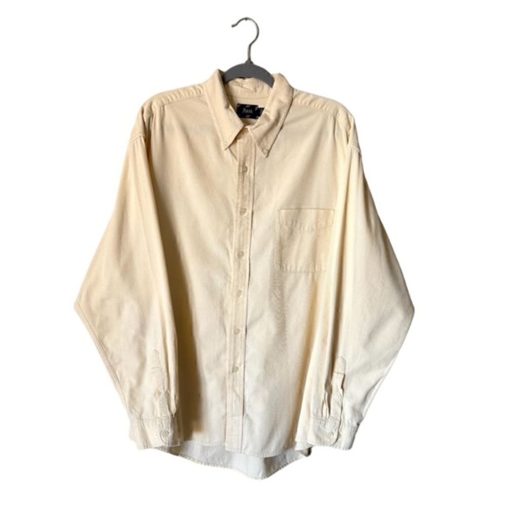 Bass 1005 Cotton Yellow Cream Dress Shirt Size XL